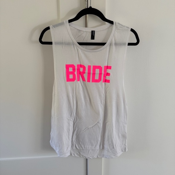 PRIVATE PARTY Tops - PRIVATE PARTY White Tank Top with Pink 'BRIDE' Print